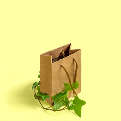 Eco-friendly shopping bag with branch of green plant