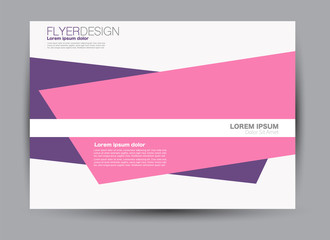 Naklejka premium Landscape wide flyer template. Billboard banner abstract background design. Business, education, presentation, advertisement concept. Purple and pink color. Vector illustration.