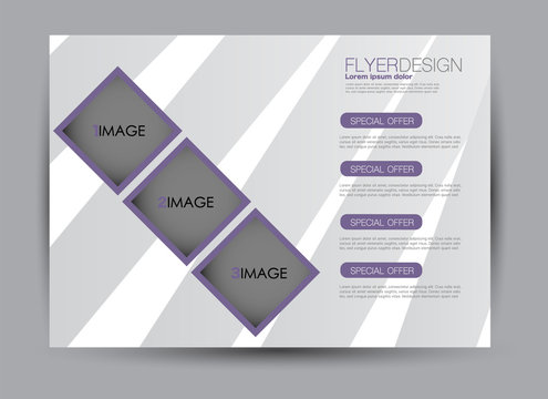 Landscape wide flyer template. Billboard banner abstract background design. Business, education, presentation, advertisement concept. Purple color. Vector illustration.
