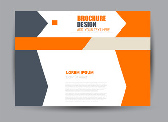 Landscape wide flyer template. Billboard banner abstract background design. Business, education, presentation, advertisement concept. Orange color. Vector illustration.