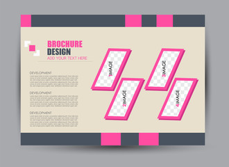 Landscape wide flyer template. Billboard banner abstract background design. Business, education, presentation, advertisement concept. Pink and grey color. Vector illustration.