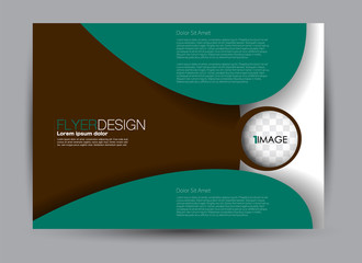 Landscape wide flyer template. Billboard banner abstract background design. Business, education, presentation, advertisement concept. Green and brown color. Vector illustration.