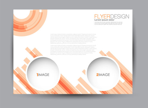 Landscape wide flyer template. Billboard banner abstract background design. Business, education, presentation, advertisement concept. Orange color. Vector illustration.