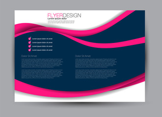 Naklejka na ściany i meble Landscape wide flyer template. Billboard banner abstract background design. Business, education, presentation, advertisement concept. Blue and pink color. Vector illustration.