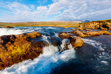 Attractive view of powerful Godafoss cascade. Location Skjalfandafljot river, Iceland, Europe.