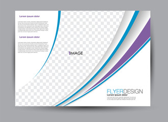 Fototapeta premium Landscape wide flyer template. Billboard banner abstract background design. Business, education, presentation, advertisement concept. Blue and purple color. Vector illustration.