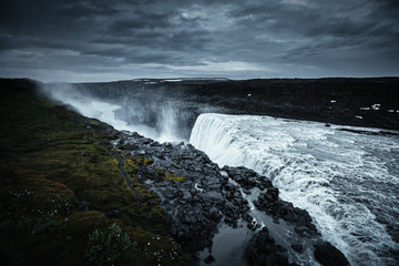 Dramatic view of famous Dettifoss waterfall. Location place Vatnajokull National Park, Iceland.