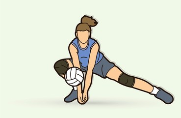 Woman volleyball player action cartoon graphic vector