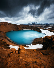 Exotic view of the geothermal valley Leirhnjukur. Location Myvatn lake, Krafla, Iceland, Europe.