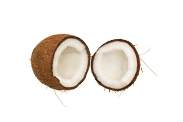 Broken coconut on a white background - isolate