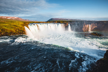 Attractive view of powerful Godafoss cascade. Location Skjalfandafljot river, Iceland, Europe.