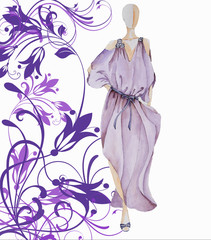 cketch girl in a dress with flowers