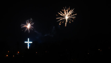 Colorful fireworks at holiday night