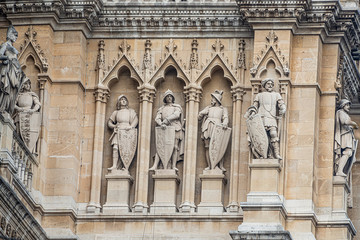 Main facade of City Hall (Rathaus) in Vienna with many figures and sculptures, Austria