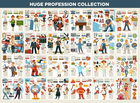 Profession collection work and job career and working equipment