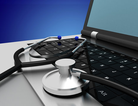 Laptop And Stethoscope. Repair Service Concept. 3d Illustration