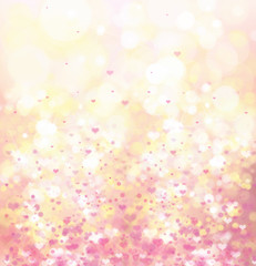 Vector pink bokeh  background with hearts.