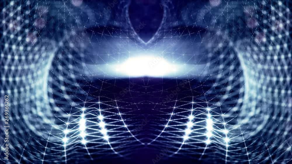 Aufkleber glow particles form sci-fi cosmic background. looped 3d animation. blue spherical structures ver 1