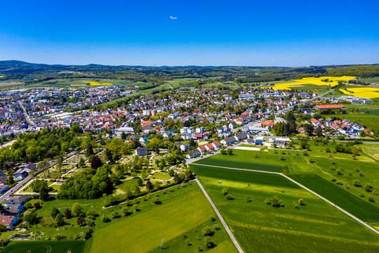 Aerial view, agriculture with cereal fields and rapeseed cultivation, Usingen, Schwalbach, Hochtaunuskreis, Hesse, Germany