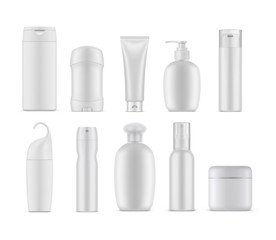 Set of isolated cosmetic or perfume containers