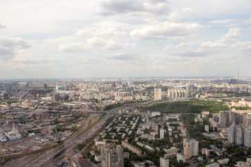 Russia, Moscow - May 22, 2019: View of the hotel Moscow from the observation deck of a skyscraper.