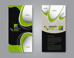 Flyer template. Vectical banner design. Modern abstract two side narrow brochure background. Vector illustration. Black and green color.