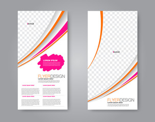 Flyer template. Vectical banner design. Modern abstract two side narrow brochure background. Vector illustration. Pink and orange color.