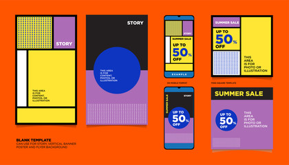 Geometric Colorful Flat Summer Sale 50% discount Background. The Template can use for, landing page, template, ui, web, homepage, poster, banner, flyer.