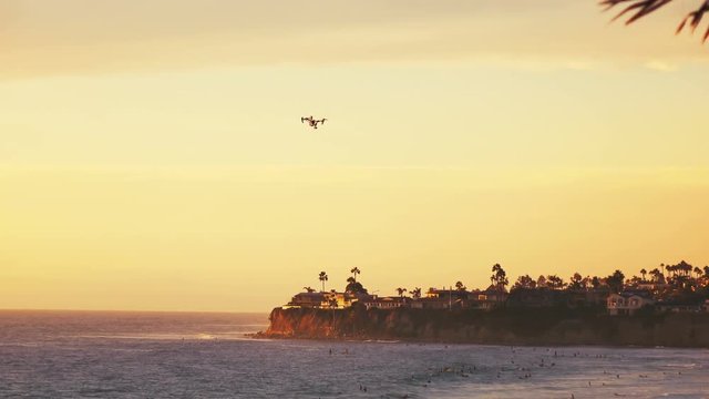 Drone flying at sunset in California in 4k