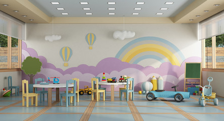 kindergarten class without childs - 3d rendering - obrazy, fototapety, plakaty