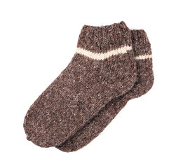 pair of wool socks on an isolated white background