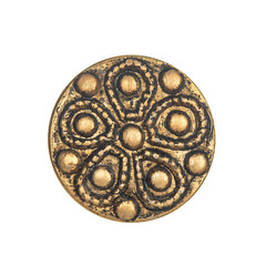 Vintage brass button closeup isolated on white background