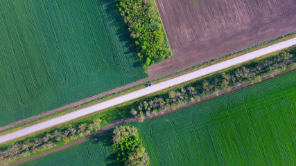agricultural fields landscaped  panorama  from sky