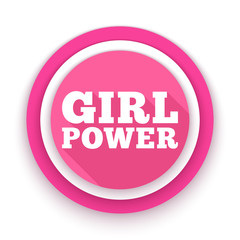 Girl Power text. Feminism, Women's rights movement. Slogan for girls empowerment and independence. Pink modern badge, vector illustration for t-shirt, poster, decoration for Feminists March.