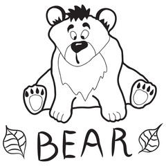 Cartoon doodle illustration of cute sitting bear for coloring book, t-shirt print design, greeting card