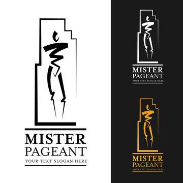 mister pageant logo sign with abstract  man modern line style vector art design