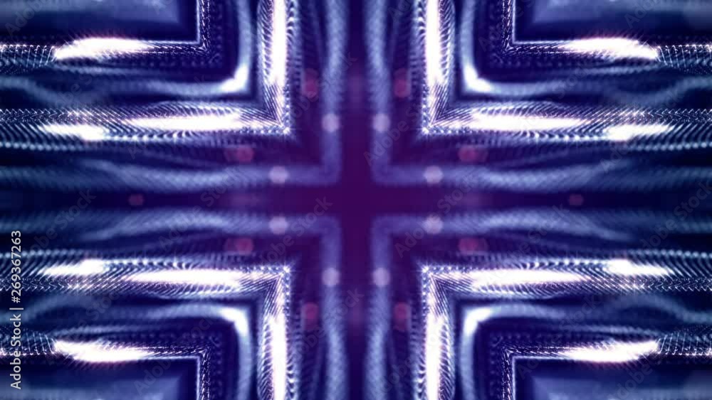 Poster glow particles form sci-fi cosmic background. looped 3d animation. blue symmetrical structures ver 1