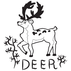 Cartoon doodle illustration of cute deer beats a hoof for coloring book, t-shirt print design, greeting card