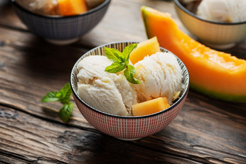 Delisious ice cream with melon and mint