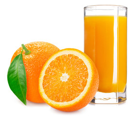 Orange fruit with juice on white background