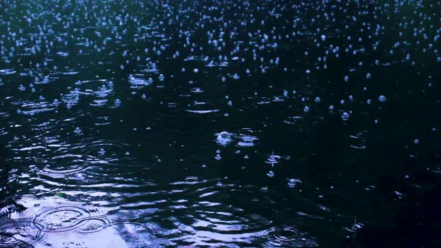 Heavy rain on lake at night