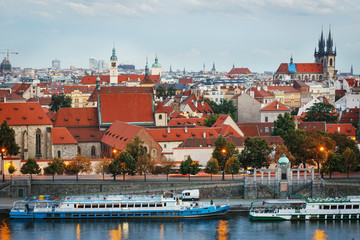 Naklejka na ściany i meble View of old Prague, the Vltava river and the embankment. Czech Republic.