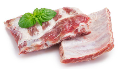 Raw pork ribs on white background
