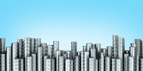 Reinforcement steel bar Steel building armature 3d illustration on blue gradient - obrazy, fototapety, plakaty