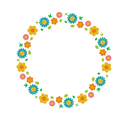 vector floral circle illustration for greeting card and invitation template (wedding or birthday anniversary etc.) .handwriting style / Colored pencil stroke.