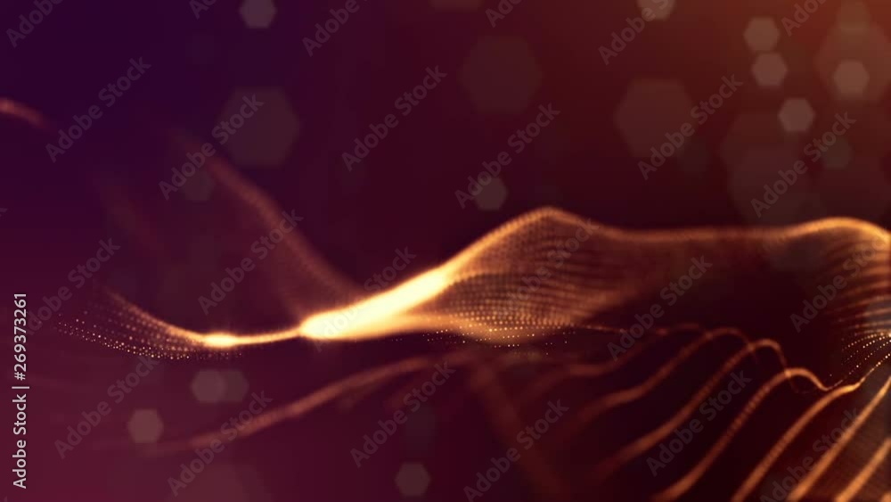 Poster glow particles form sci-fi cosmic background. looped 3d animation. golden red strings ver 4