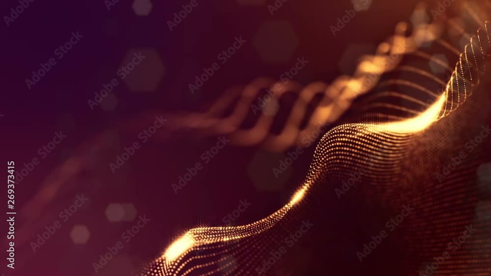 Poster glow particles form sci-fi cosmic background. looped 3d animation. golden red strings ver 5