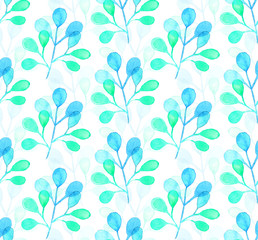Fototapeta premium Seamless watercolor pattern background with tree leaves twigs