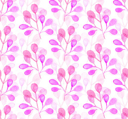 Seamless watercolor pattern background with tree leaves twigs