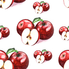 illustration of watercolor red apples pattern